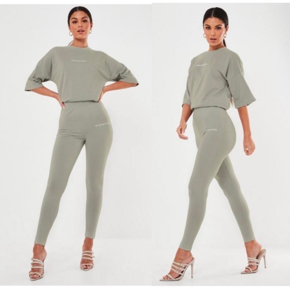 missgsuided khaki olive grey high waisted leggings
